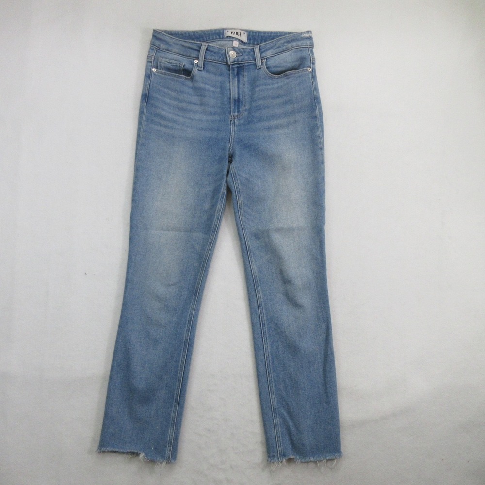 Paige Women's Cindy Straight Leg Jeans Size 28 Light Wash Distressed Raw Hem